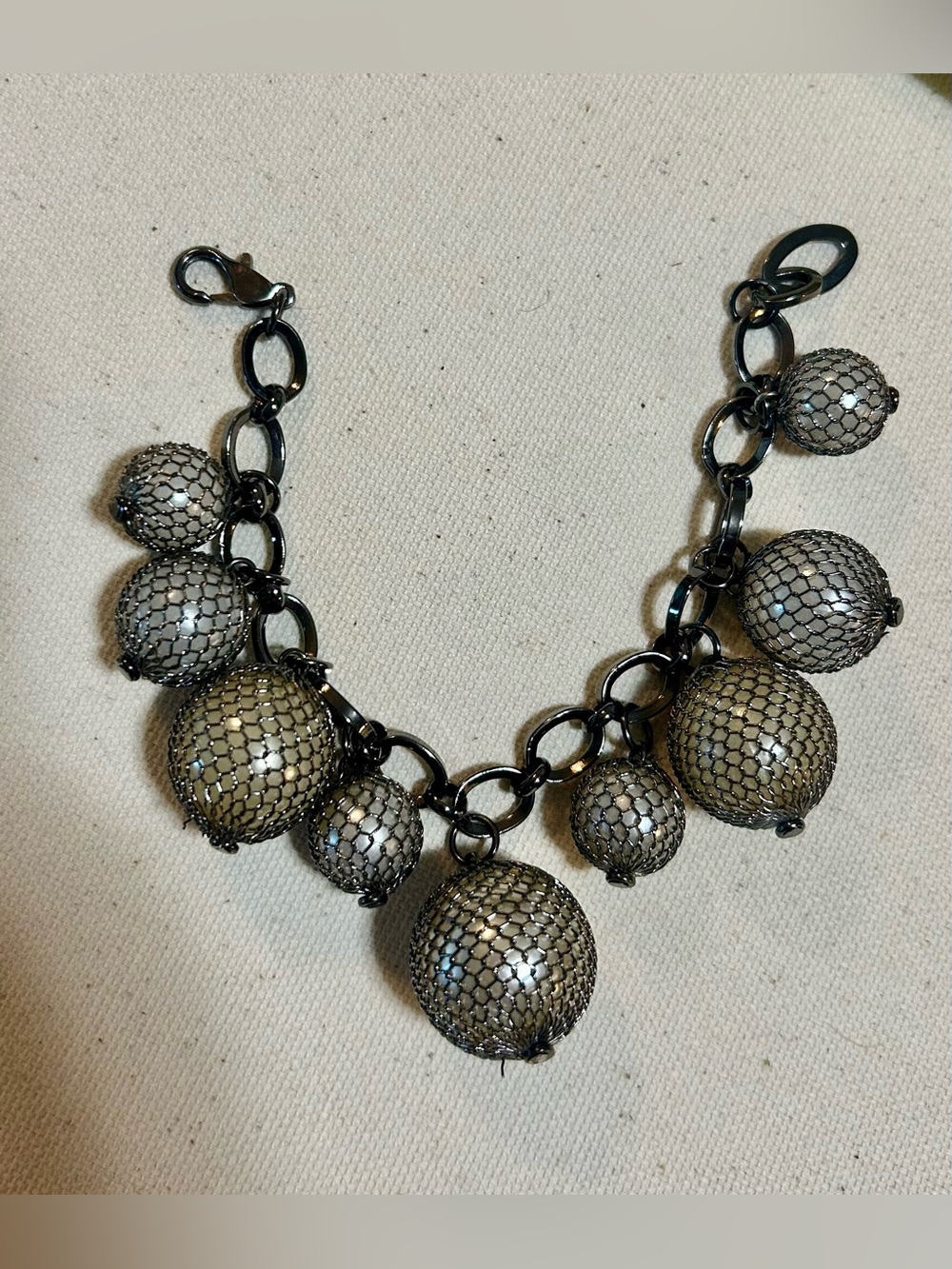Gunmetal Mesh Orb Charm Bracelet - Women Jewelry